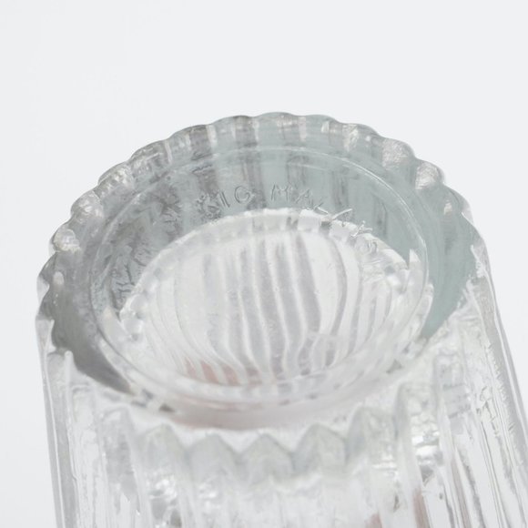KIG Malaysia Clear Glass 6” Vase Ribbed with Embossed Sunflowers Scalloped Edge - Picture 4 of 5